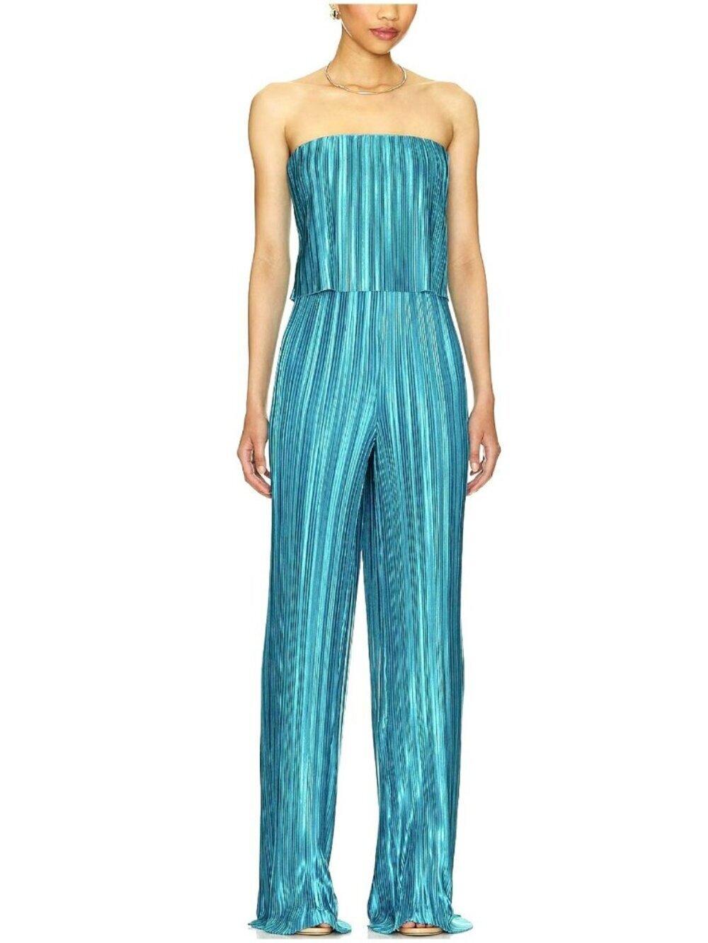 New Amanda Uprichard Collina Teal Blue Pleated Strapless Jumpsuit Medium